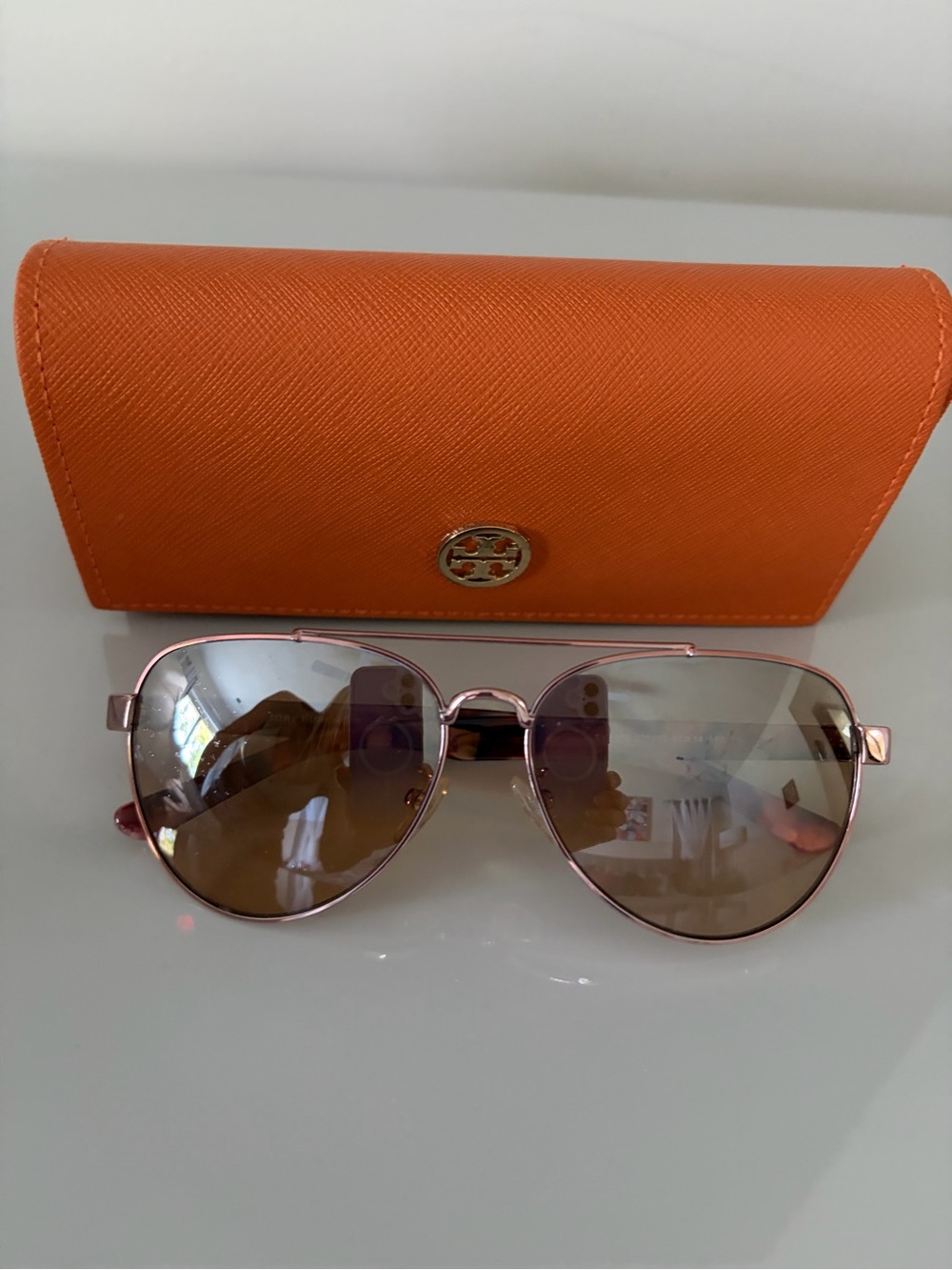 Tory Burch TY6070 Sunglasses 32738Z Shiny Rose Gold Metal Avia Gradient Mirror